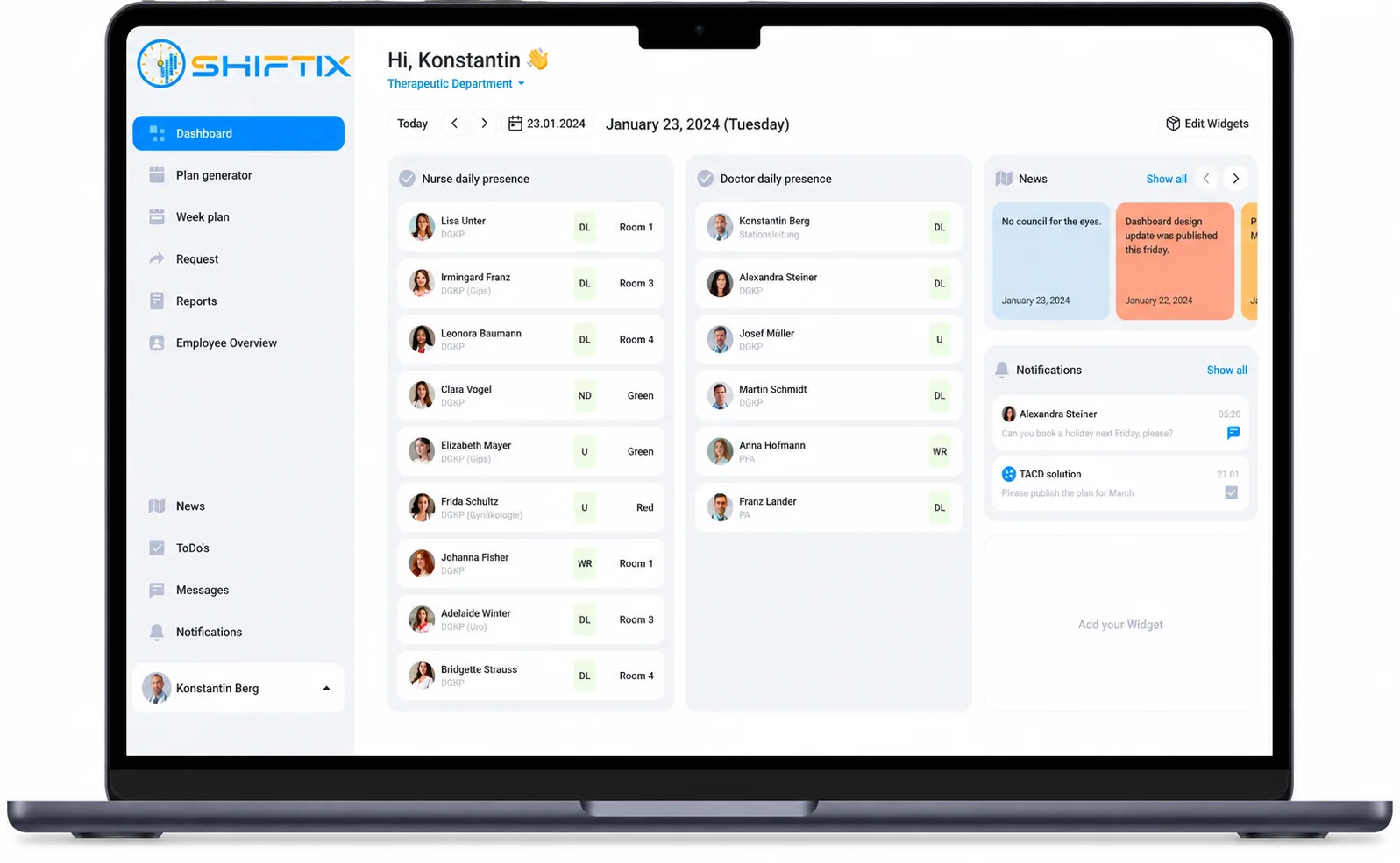 Personalisiertes Shiftix Planungs-Dashboard auf einem Laptop
