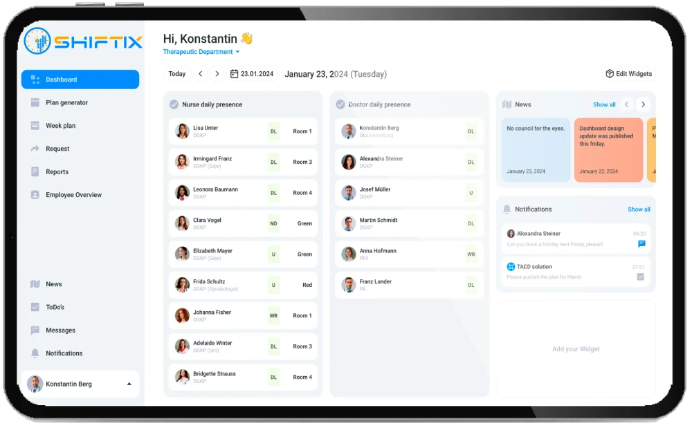 Shiftix Planungsansicht auf einem Tablet